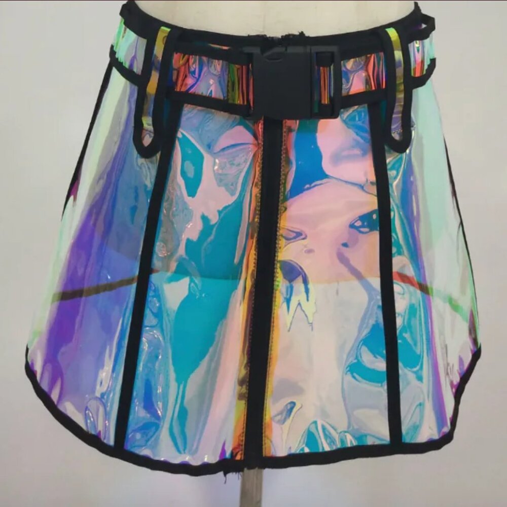 Dolls Kill rave iridescent vinyl skirt